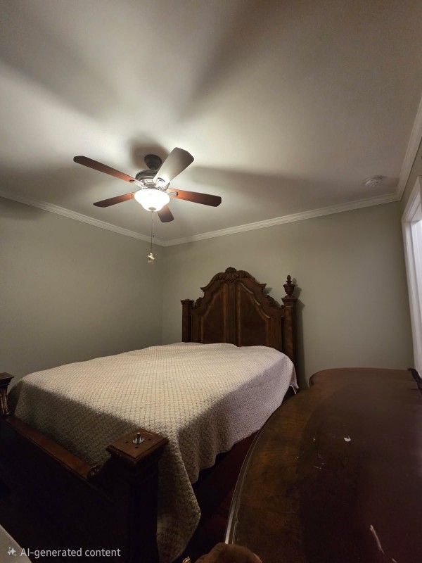 Vintage Wooden Queen Bed & Dresser with Mirror