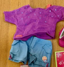 American Girl Purple Sequin Top & Blue Shorts Doll Outfit