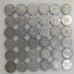Group of 36 British 50% Silver 6 Pence Coins 