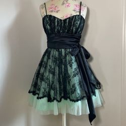 B. Darlin Teal and Black Floral Formal Dress