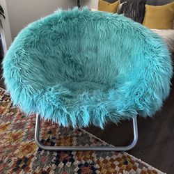 Pottery Barn Turquoise Himalayan Faux fur Hang Around Chair Retails $229