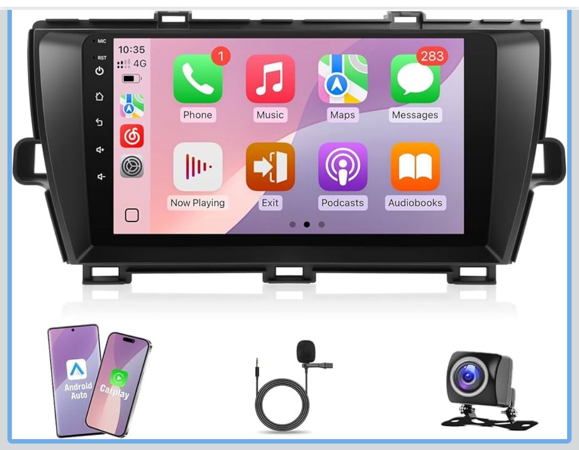 9” Touchscreen Radio for Toyota Prius 2010 2011 2012 2013 2014 2015, with Wireless Carplay, Android Auto, FM