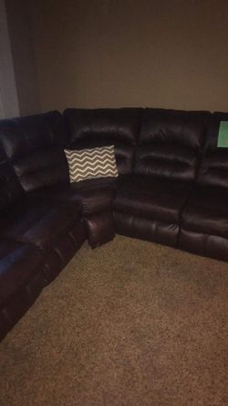 Brown Leather Reclining Sectional Couch