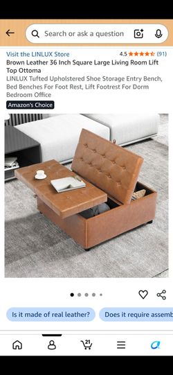 Large Brown Lift-Top Storage Ottoman – Brand New