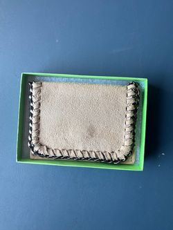 Beige Suede Wallet with Chain Trim