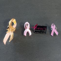 4 Pink Ribbon Cancer Awareness Pins 