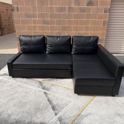 IKEA black leather sleeper sectional w/storage 