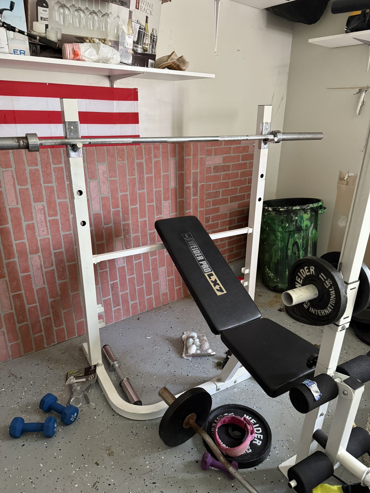 FS: Weider Olympic Weight Bench + Plates Lats Pull Etc 200lbs Home Kept Gym Lift
