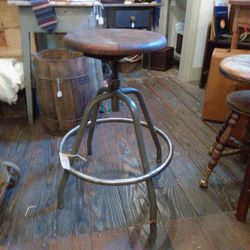 Mid Century Adjustable Wood & Metal Stool