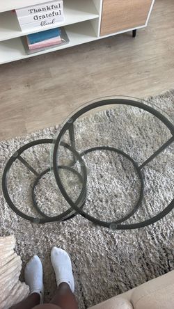 Round Glass Top Coffee Table with Metal Base