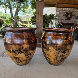XL Rustic Clay Pots, Planters, Plants. Pottery, Talavera $130 cada una