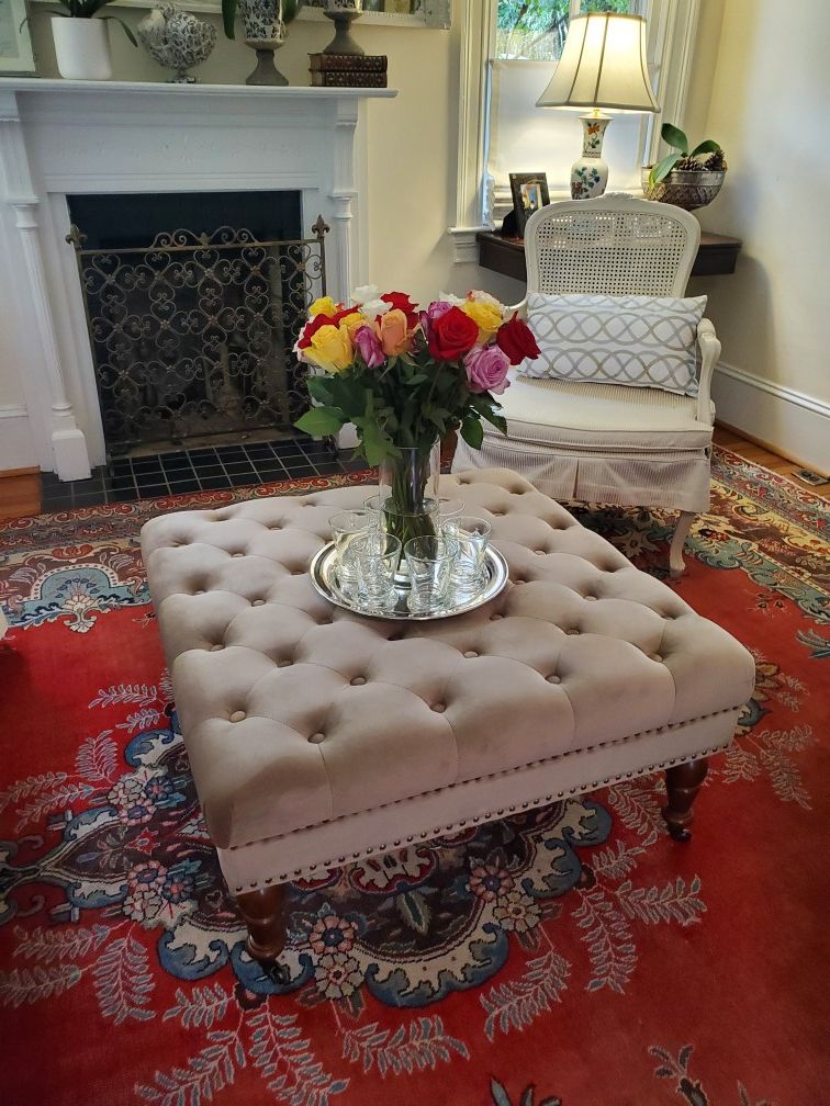 Tufted Square Cocktail Ottoman Coffee Table on Casters
