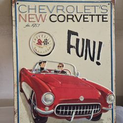 Vintage Embrossed Chevrolet New Corvette 1957 Metal Sign 
