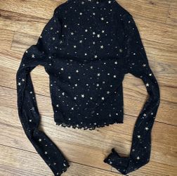 Size extra small Sheer Black long sleeve top with gold star print