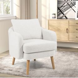 Beige Modern Boucle Upholstered Armchair Lounge Chair with Solid Wood Frame and Pillow [NEW]