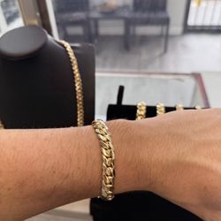 10MM 14Kt Gold Over Silver Cuban Link Bracelet 