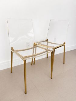 CB2 Chiaro Clear Acrylic Chair with gold legs - 4 available