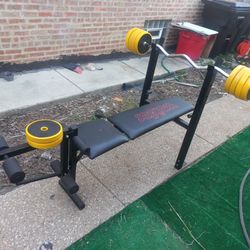Weight bench and weights w / bar