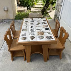 RARE Find! Vintage Solid Wood Kids Table And Chairs Play Set