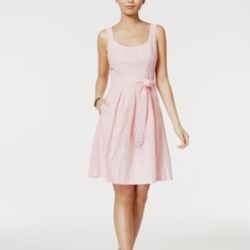 Brand new woman’s Nine West brand pink striped fit & flare belted dress up for sale 