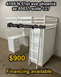 Bunk bed twin with closet and desk brand new