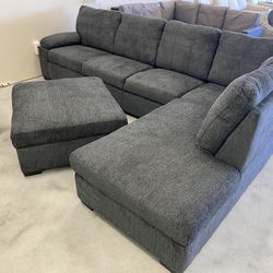 FREE DELIVERY AND INSTALLATION - 3-Piece Gray Sectional Chaise W\Chest Ottoman (BRAND NEW)