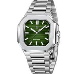 PAGANI DESIGN Green Dial Silver Stainless Steel Watch Mens 37MM