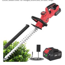 Cordless Hedge Trimmer 21V, Electric Hedge Trimmer with 4000mAh Battery, 14" Dual-Action Blades, 180° Adjustable Branch Cutter, Blade Cover for Hedges