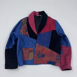 Rare Vintage Parsley Sage Kimono Jacket Womens Denim Patchwork Size L