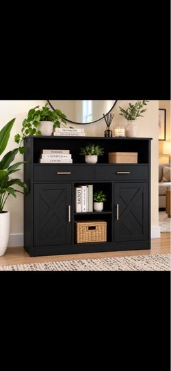 Black Storage Cabinet with Drawers & Doors – NEW