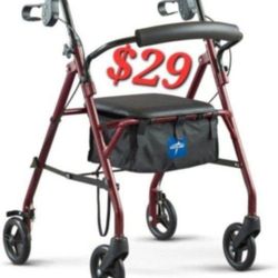 Medline Steel Rollator Walker with Seat, Burgundy, 350 lb. Weight Capacity, 6” Wheels, Foldable, Adjustable Handles, Rolling Walker for Seniors, Walke