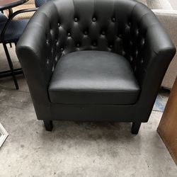 30 in. Mid-Century Modern Black Button Tufted Faux Leather Arm Chair