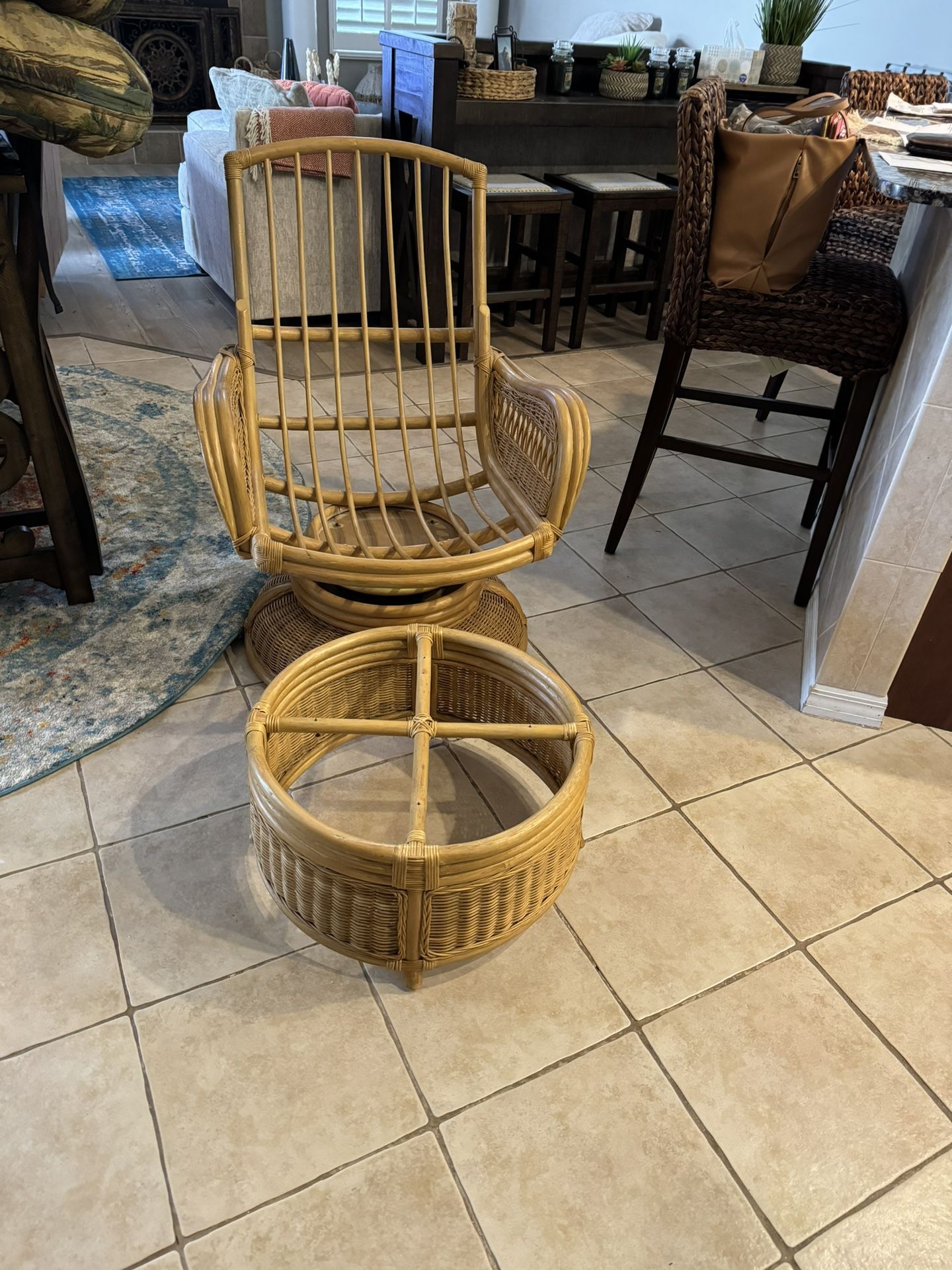 Mid Century Modern Swivel and Rocking Armchair Bamboo, 1970s