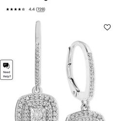 Macy’s Diamond Halo 1/2 Carat Drop Earrings In Sterling Silver