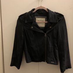 Abercrombie & Fitch Womens Navy Blue 100%Genuine Leather Short Jacket Coat SizeL