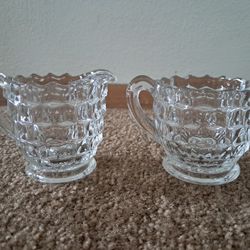 Glass Creamer & Open Sugar Bowl 