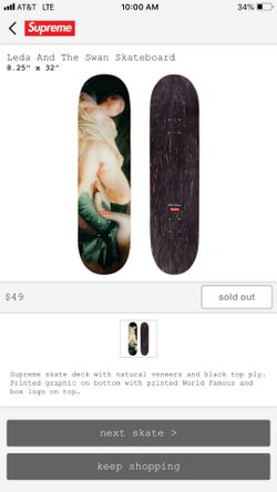 Supreme skate Deck Leda and the swan Brand New for Sale in Las