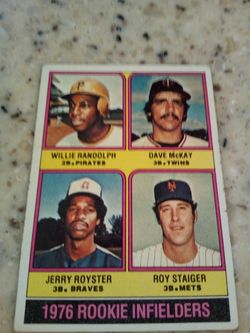 Vintage 1976 Topps baseball/1976 rookie infielders/ Willie randolph- pirates/Dave mckay- twins/ Jerry royster- braves/ Roy staiger- mets