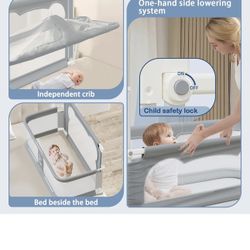 3 in 1 Baby Bassinet Bedside Sleeper Portable Crib, Foldable Bed Rail for Toddlers, Co-Sleeping Baby Bed, Playpen, Suitable for Twin, Full, King & Que