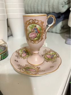 Lefton China, Victorian Courting Scene, Pedestal Demitasse Cup