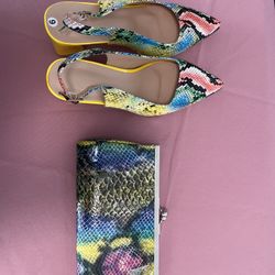 Vintage Colorful Handbag And Shoes(size 9) Set