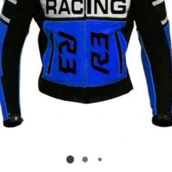 Blue Racing Jacket Motorcycle XL With Hump, a blue Motorcross helmet and a blue goggles. 