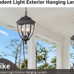 Smeike Outdoor Pendant Light Fixtures, Exterior Hanging Lantern Outdoor Chandelier in Black Finish with Seeded Glass for Entryway,Doorway,Farmhouse,Fo