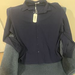 Dark Blue Button up Woman’s Dressy Shirt 