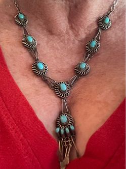 Turquoise and Sterling Silver Zuni Necklace and earrings set