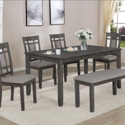 6 PCs Dining Set. Table 4 Chairs & Bench 