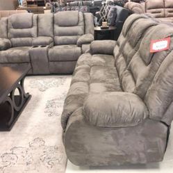 McCade Cobblestone Reclining Living Room Set Sofa And Loveseat 