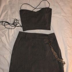 Black and white striped two-piece set