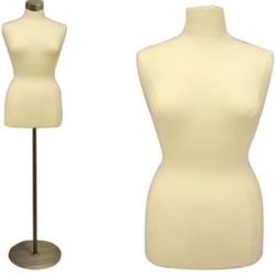 White Display Female Body Form Size 14-16, with Round Brushed Metal Base+Cap, Solid Foam