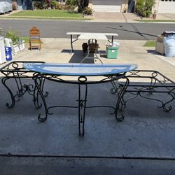 Glass and Wrought Iron Coffee Table Set